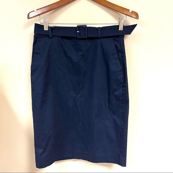 - J. CREW Sateen Belted Pencil Skirt Navy Size 4 - Picture 3 of 7
